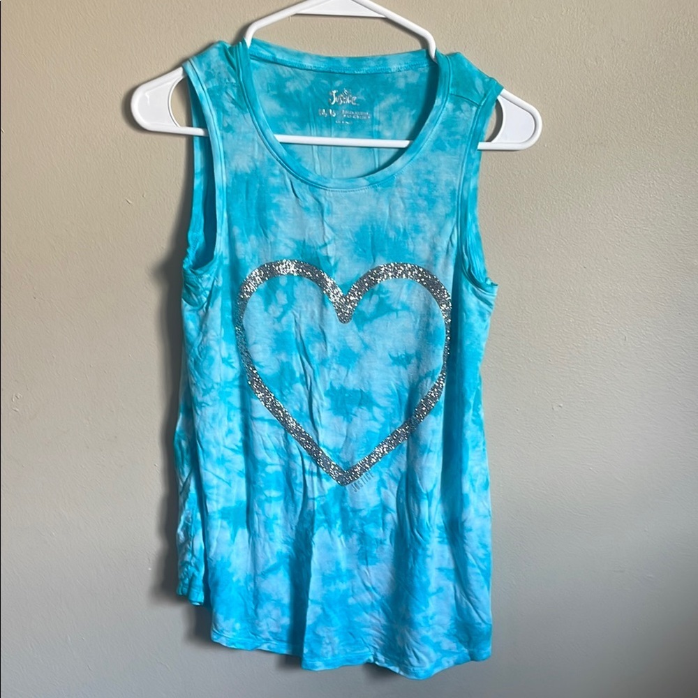 Justice Turquoise Tie-Dye Tank with Silver Heart​